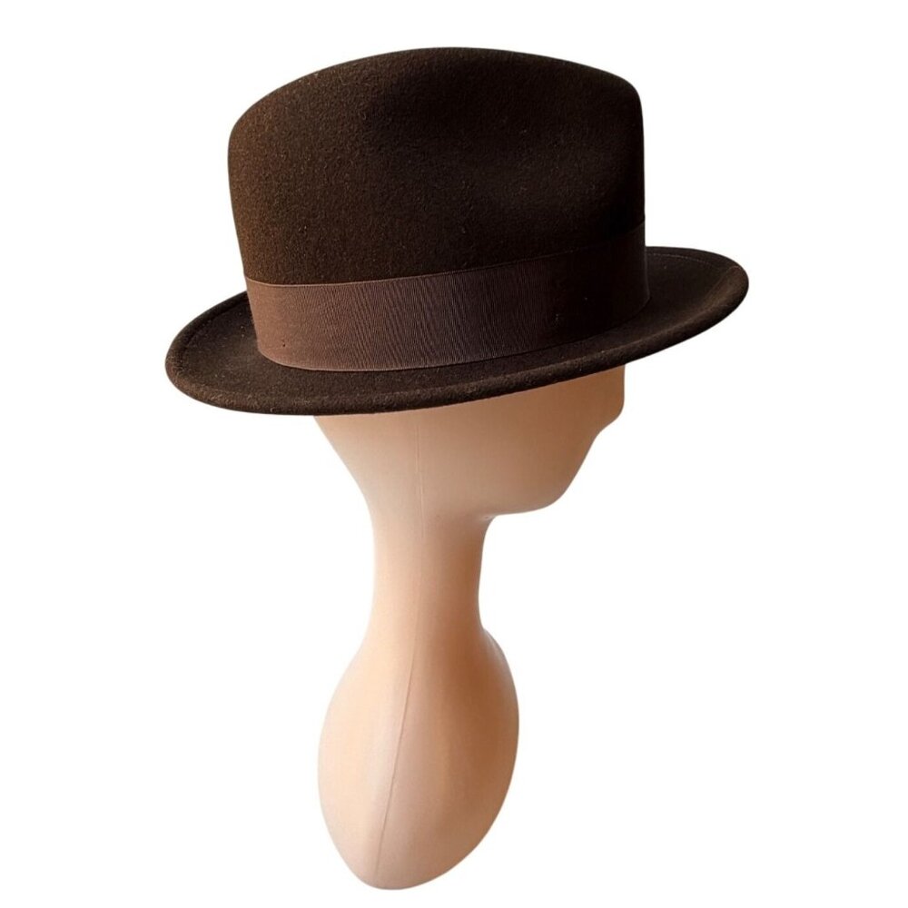 Vintage Men’s Brown LiteFelt Fedora by Capas Design Tan & Red Feather Accent - Picture 5 of 8
